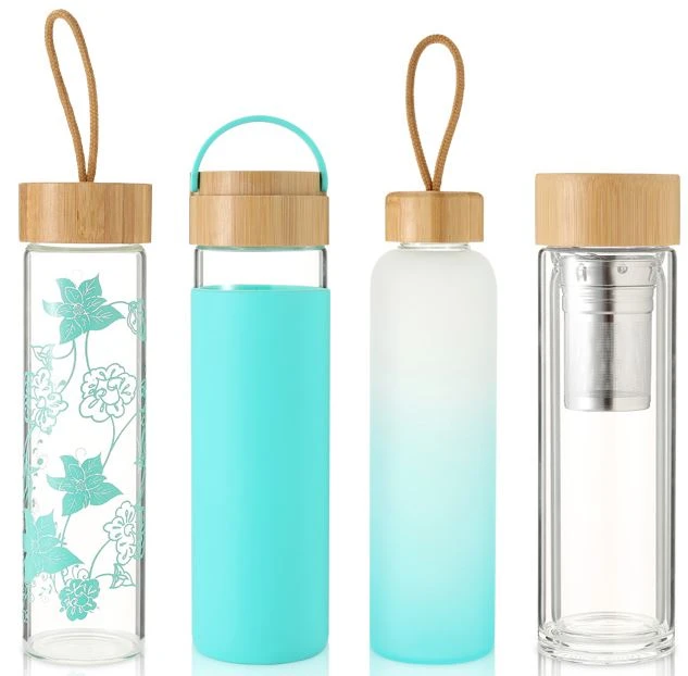 Glass Water Bottle with Silicone Sleeve Glass Water Bottle with Silicone Sleeve