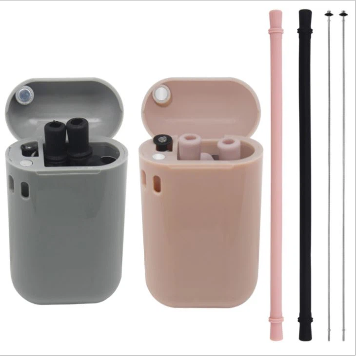 Eco Friendly Collapsible Silicone Drinking Straws With Cleaning Brush