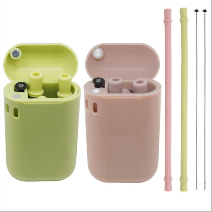 Eco Friendly Collapsible Silicone Drinking Straws With Cleaning Brush