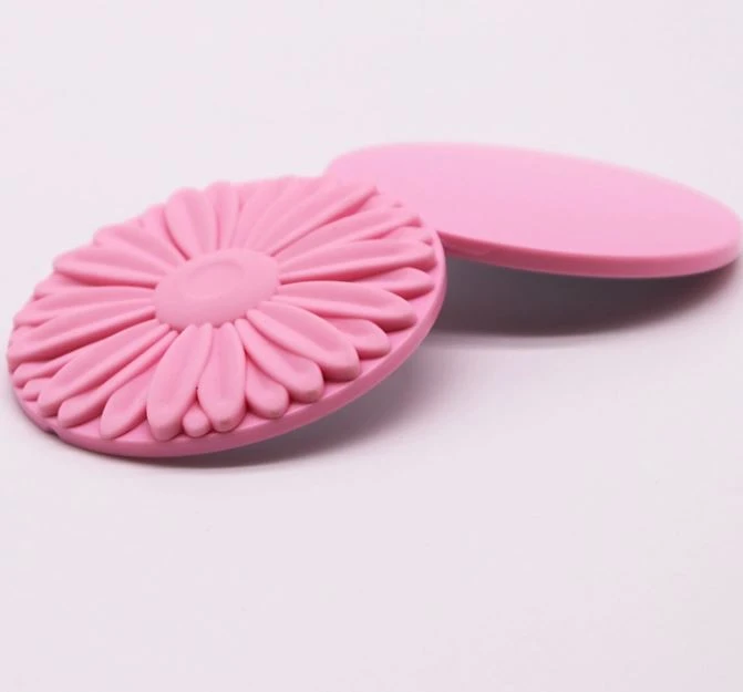 Silicone Hand Held Portable Double Side Folding Round Makeup Mirror