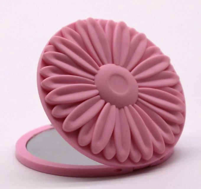 Silicone Hand Held Portable Double Side Folding Round Makeup Mirror