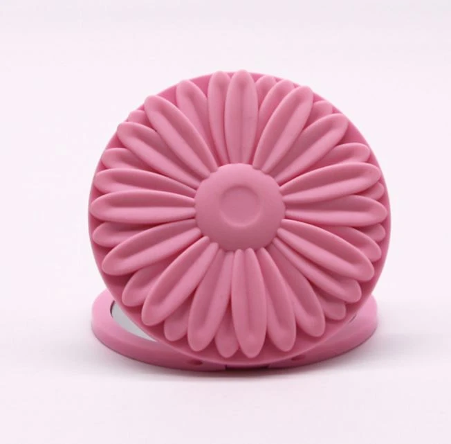 Silicone Hand Held Portable Double Side Folding Round Makeup Mirror